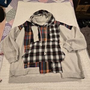 Gray and Multicolor Patchwork Hooded Sweatshirt